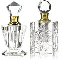 Okuna Outpost Crystal Glass Perfume Bottle Set - Refillable Perfume Bottles for Fragrance & Oils - Boudoir Props - Pack of 2, Transparent Glass, Round