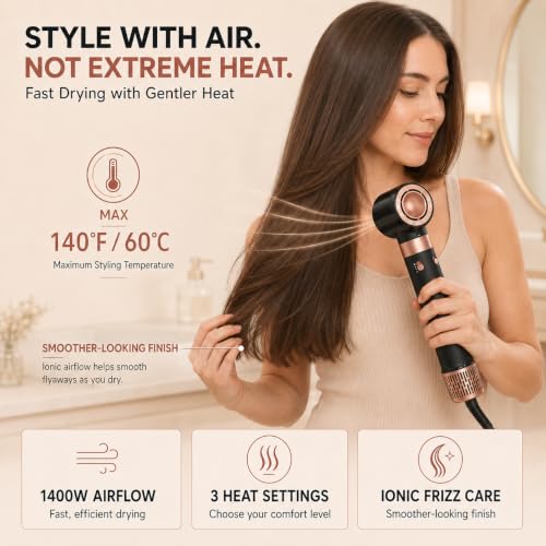 Black MESCOMB 3-in-1 Dual Voltage Travel Hair Dryer & Air Curler, 1400W