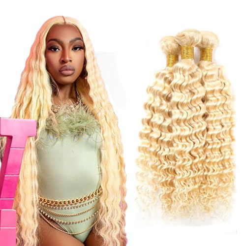Blonde 613 Deep Wave Human Hair Bundles 30 Inch