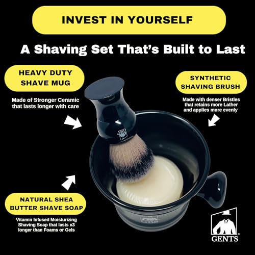 G.B.S Men's Wet Shaving Black Set - Pack of 3 Piece- Synthetic Hair Shaving Brush, Ceramic Mug and 97% All Natural Shaving Soap Compliments for any Shaving Razor