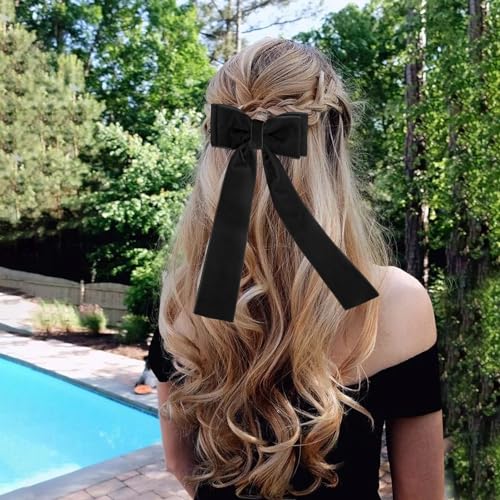 Vodolo Velvet Hair Bows for Women Girls,3 PCS Black Velvet Ribbon Bow Hair Clips With Long Tail,Hair Bows Barrettes for Thick Thin Hair,Nonslip Hair Accessories Christmas Birthday Gifts