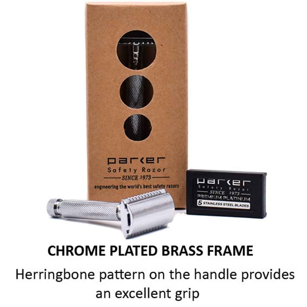 Parker 97R Traditional Double Edge Safety Razor & 5 Parker Premium Razor Blades