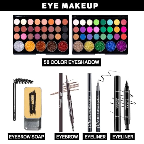 YBUETE Makeup Set All in One Makeup Set for Women Girls Teens Full Kit, Makeup Gift Set for Beginners and Professionals Include Eyeshadow Palettes, Foundation, CC Cream, Liquid Lipsticks Set