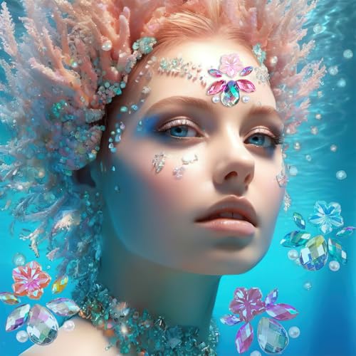 18 Pcs Mermaid Face Gems Stickers - Rhinestone Party Makeup