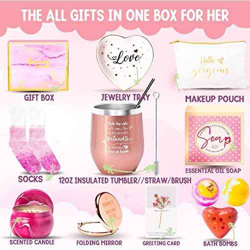 Birthday Gifts For Women-Relaxing Spa Gift Basket Box For Her Mom Sister Best Friend Unique Happy Birthday Bath Set Gift Ideas - Birthday Gift Boxes For Women(Rose Gold)