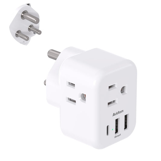 Addtam South Africa Power Adapter, Type M Travel Plug Adaptor Charger with 3 AC Outlets 3 USB Ports(1 USB C) for US to South Africa Botswana Zimbabwe Namibia Nepal