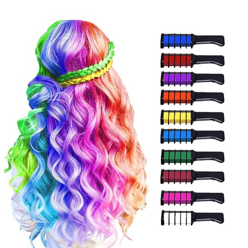 Hair Chalk Comb 10-Pack – Temporary Washable Hair Dye for Kids