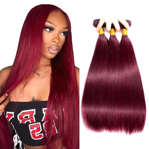 99J Burgundy Straight Human Hair Bundles 22-26 Inch