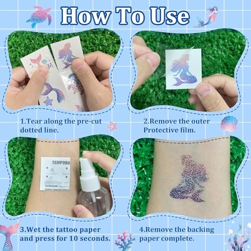 108 Glitter Mermaid Temporary Tattoos for Kids Party Favors