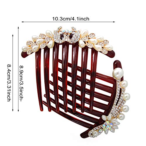 Honbay 2PCS 7 Teeth Hair Side Combs Pearl Crystal Rhinestone Floral Twist Combs Rhinestone Flower Hairpin Decorative Hair Combs Accessories for Women (2 Style)