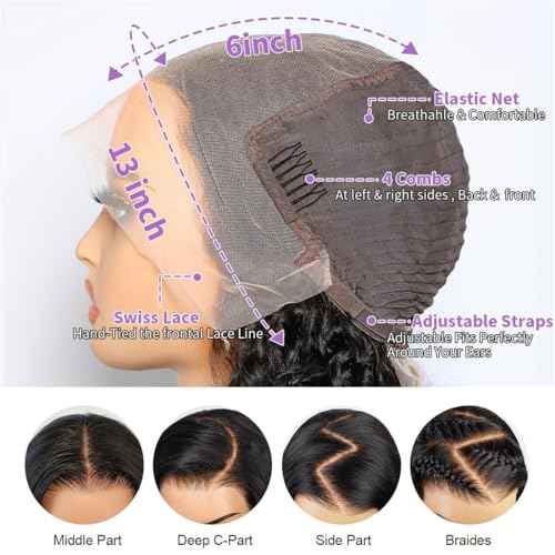 MSGEM Deep Wave Lace Front Wigs Human Hair Deep Curly 13x6 HD Lace Front Wigs Human Hair 180 Density 24 inch 12A Curly Hair Transparent Lace Frontal Wigs for Women Pre Plucked Natural Color