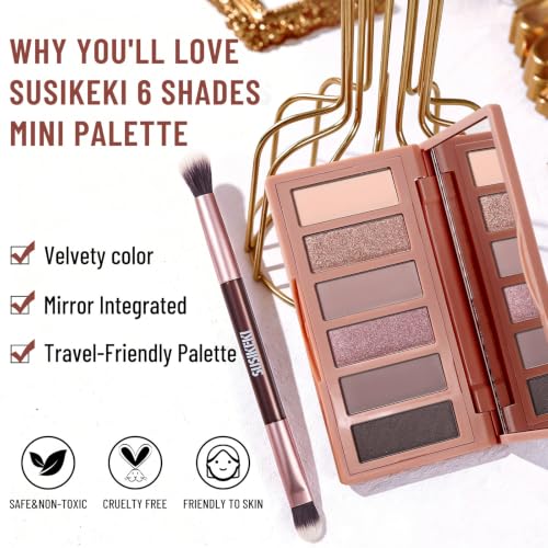 6-Color Neutral Eyeshadow Palette with Brush - Rosy Pink