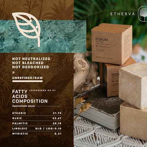 Raw Kokum Butter | Truly Raw Unrefined | Non-Deodorized & Unbleached | Strong Natural Scent | Hard Block | Wild Grown Organic | Bulk DIY Soap Making | Thickener for Skin, Body & Hair | 2.2 lb