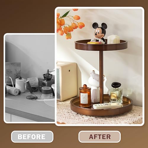 Bamboo 360° Rotating Makeup Organizer | 2-Tier Vanity Turntable