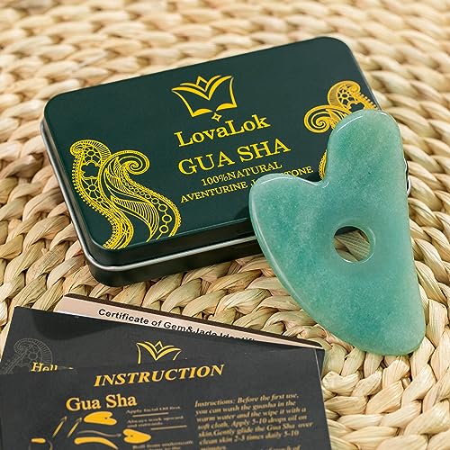 Lovalok Gua Sha Facial Tools, Gua Sha Stone, Guasha Tool for Face, Natural Jade Stone Green, Board for SPA Acupuncture Therapy Trigger Point Treatment Face Massage Tools and Face sculpting Tool