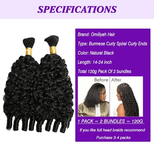Burmese Curly Human Hair Braiding Bundles - 2 Pack, 20 Inch
