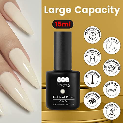 YTD Likomey Nude Gel Nail Polish,15ml Milky White Translucent Neutral Jelly Sheer Salon Home DIY Nails Art Manicure UV Nail Gel Varnish,LS02