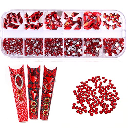 BELICEY Red Nail Rhinestones Kit 810PCS Multi-Shape Rhinestones for Nail Hearts Butterfly Charm Nail Dimond Gems Stone for Nail Art Jewels DIY Crafts Clothing