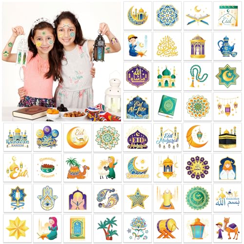 HOWAF 96pcs Eid Mubarak Temporary Tattoos - Ramadan Party Stickers