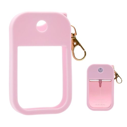 Adabuli Silicone Case Compatible with Touchland Hand Sanitizer Spray 1 FL. OZ./30 mL, Stylish Hand Sanitizer Mist Accessory with Portable Keychain (Pink, 1 Pack)