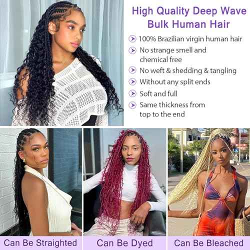 Deep Wave Bulk Human Hair for Boho Braids 100% Unprocessed Brazilian Virgin Human Hair Bulk 2 Bundles Micro Braiding 100g No Weft 26 inch