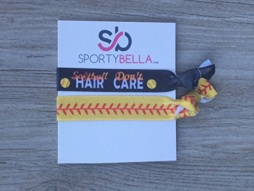 Softball Hair Accessories, Set of 5 Girls Softball Hair Don’t Care Hair Ties, Softball Team Gifts, Exchange Gifts or Softball Party Favors