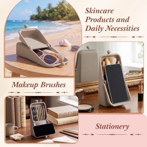Kacctyen Oatmeal Silicone Standing Makeup Brush Case Travel Organizer