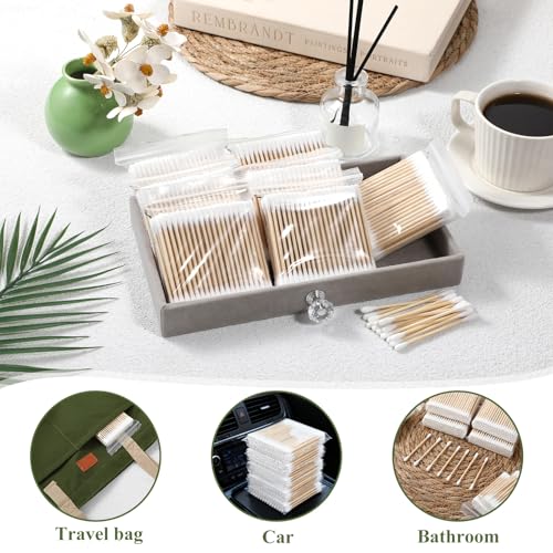SHENLIU 6000 Count Bamboo Cotton Swabs - Double-Tipped Buds for Ear & Makeup