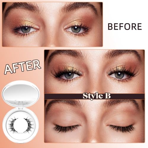 Crislashes Magnetic Eyelashes, 2 Pairs Reusable Magnetic Eyelashes with Applicator Natural Look Magnetic Lashes No Glue Needed Magnetic Eyelashes without Eyeliner (Style A+B) ﻿