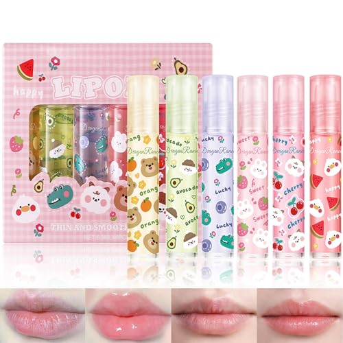 6-Pack Roll On Lip Gloss Oil Set - Hydrating Fruit Flavors