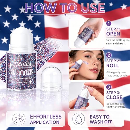 Patriotic Red White and Blue Body Glitter Gel for 4th of July