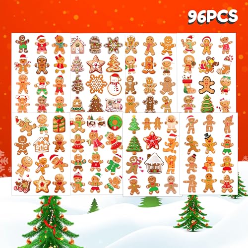 96pc Gingerbread Man Temporary Tattoos – Christmas Party Favors