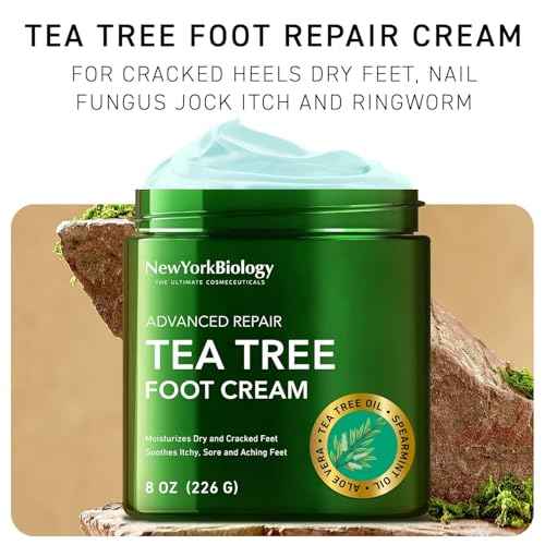 New York Biology Tea Tree Oil Foot Cream for Dry Cracked Feet, Athletes Foot, Nail Fungus, Jock Itch, Ringworm, Cracked Heels and Itchy Skin - Foot Cream - 8 oz - Pack of 2