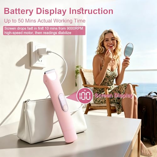Glowlyns Bikini Trimmer for Women with Built-in Mirror - Dual Head Electric Razor Pink