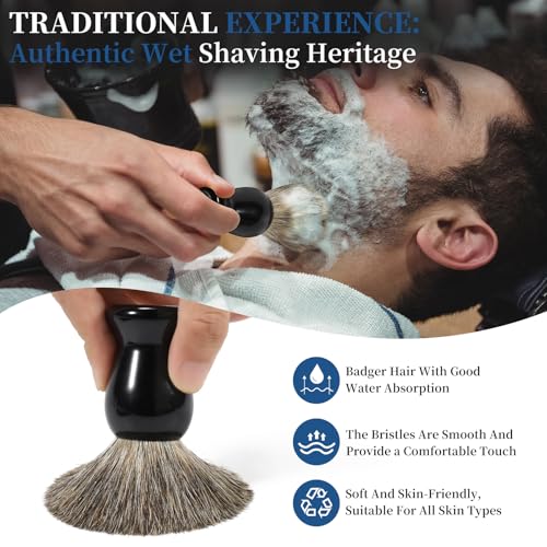 2Pack Badger Hair Shaving Brush - Professional Fast Lather Shaving Cream Brush for Sensitive Skin, Luxury Shave Brush for Men Gift