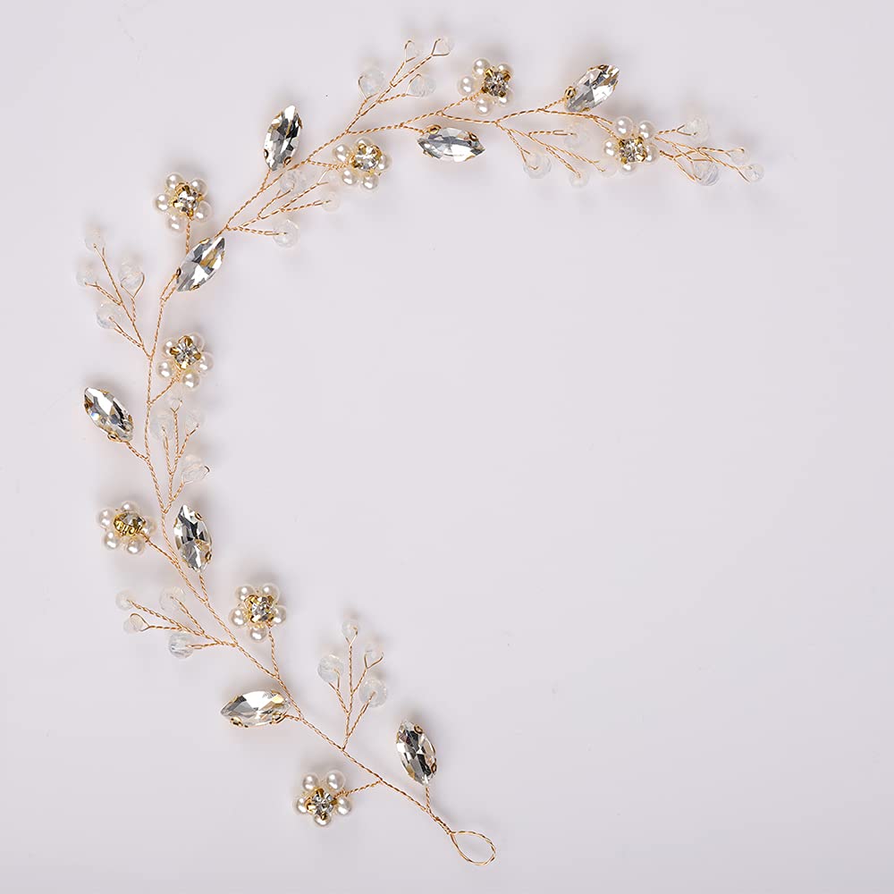 YERTTER Bridal Flower Pearl Headband Wedding Crystal Floral Headband Beads Opal Hair Band Crystal Vine Rhinestone Headband Wedding Head Pieces for Bride Bridesmaid Flower Girl Wedding Prom Birthday