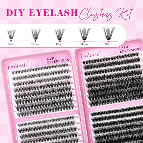 FADLASH Lash Clusters Kit 640PCS - Natural D Curl 8-16mm