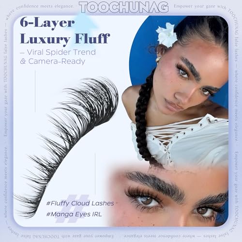 TOOCHUNAG Manga Fluffy Lashes Clusters 10-16mm D+ Curl False Eyelash Extensions