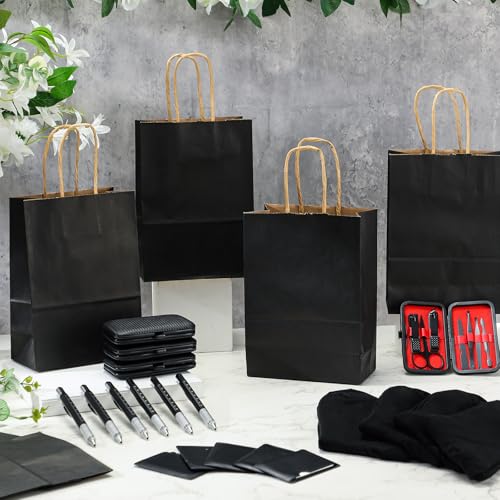 6 Sets Christmas Gifts Baby Shower Game Prizes for Men Include Black Kraft Paper Gift Bags Manicure Kit Tools Socks Pens 11-in-1 Survival Card Tool for Men Husband Father(Black)