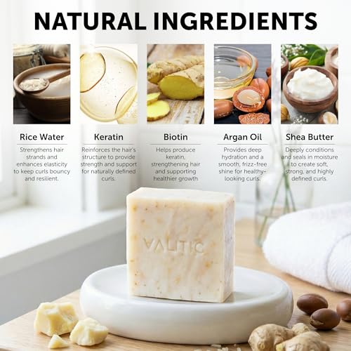 VALITIC Curly Hair Wave Shampoo Bar with Keratin & Biotin - Natural, Plastic-Free Moisturizing