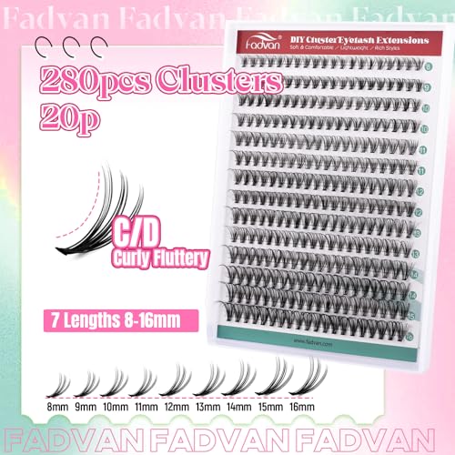 FADVAN Cluster Lashes 280pc 20D 8-16MM C Curl DIY Extensions