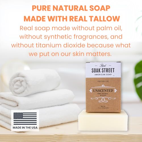 Real American Soap, Clean & Unscented (3 Pack) ? Long-Lasting, Moisturizing Natural Bar Soap with Grass-Fed Tallow, Gentle Conditioning Lard, & Coconut Oil for All Skin Types & Daily Use