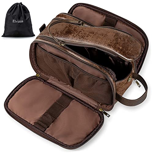 Elviros Large Toiletry Bag for Men, Water-Resistant PU Leather