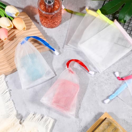 200 Pcs Soap Bag Handmade Bubble Mesh Bags Exfoliating Soap Pouch with Drawstring for Foaming and Drying Soft for Shower Body Facial Cleaning Tool Easy to Bubble and Store