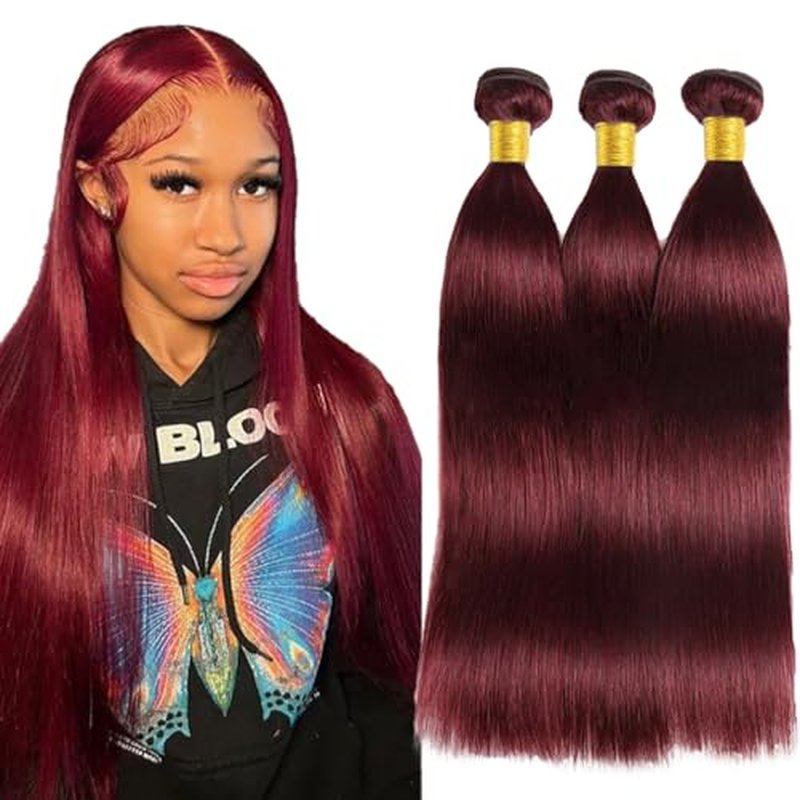 #99J Burgundy Straight Human Hair Bundles 12" 150g