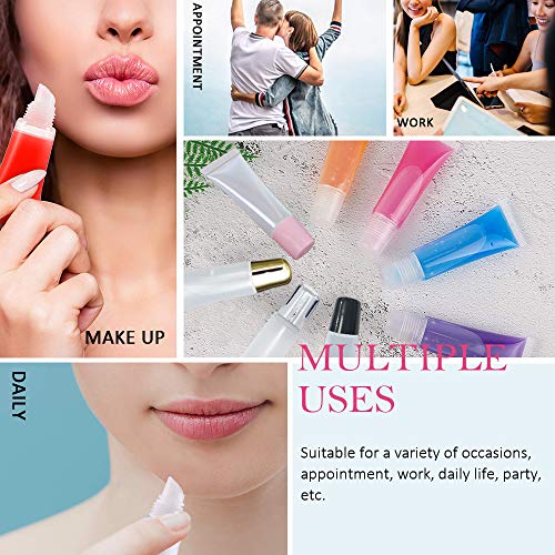 AMORIX 50PCS Lip Gloss Tubes Empty 10ml Pink Cap Lip Gloss Containers Lip Balm Tubes Cute Squeeze Tubes Lipgloss Making Supplies + 2 x 20ml Syringes Tag Labels for Lip Gloss Base