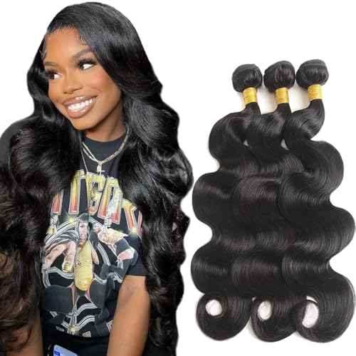 22 24 26 Inch Human Hair Bundles Color #1b Human Hair Brazilian Body Wave Bundles Unprocessed Virgin Hair Soft And Healthy