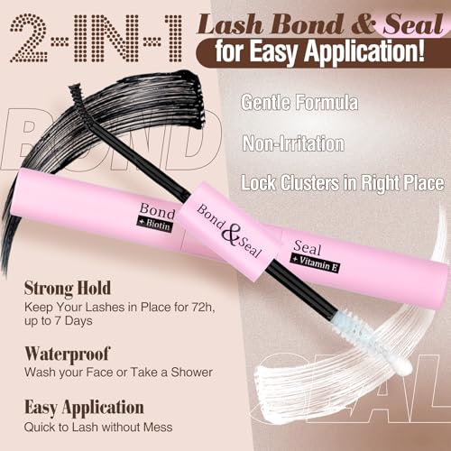 Yawamica 50D Brown Lash Clusters Kit: Fluffy DIY Eyelash Extensions (10-16mm) with Bond & Tweezers