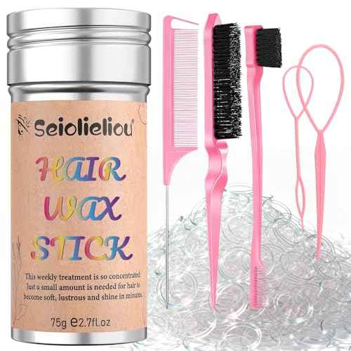Hair Wax Stick Accessories, 500 PCS Clear Hair Elastics for Kids Women, 3 Pcs Hair Brush for Girls, 2 Hair Loop Styling Tools