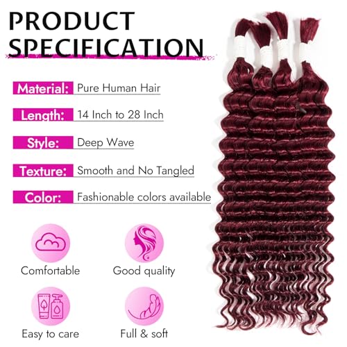 Human Braiding Hair for Boho Braids Deep Wave, Curly, Black Women,